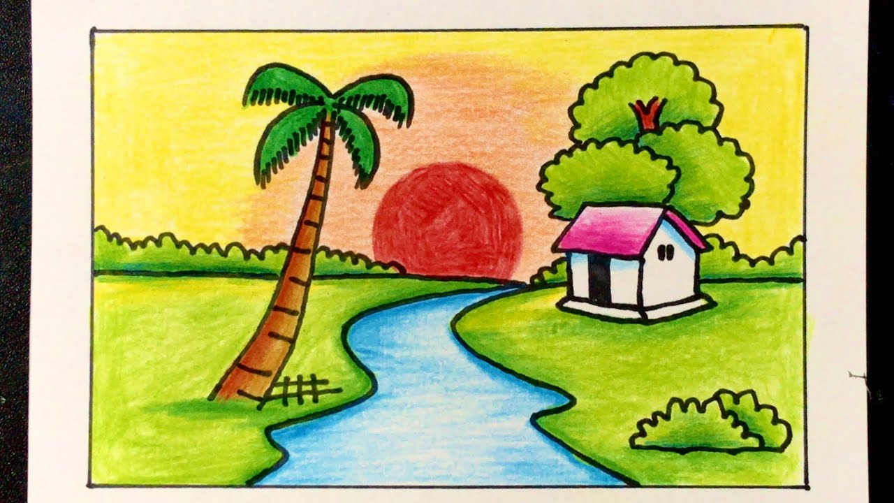 Bức tranh vẽ phong cảnh quê hương em AmiA TSD 379